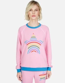 Raelynn Rainbow Star 16 Raelynn Rainbow Star -Sweater Store Lauren Moshi Rainbow Stripe Star LS Raglan Pullover Pink 1343 FTL 13001 CPKTBL 04
