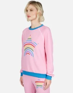 Raelynn Rainbow Star 15 Raelynn Rainbow Star -Sweater Store Lauren Moshi Rainbow Stripe Star LS Raglan Pullover Pink 1343 FTL 13001 CPKTBL 05