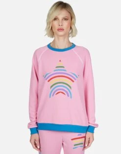 Raelynn Rainbow Star 13 Raelynn Rainbow Star -Sweater Store Lauren Moshi Rainbow Stripe Star LS Raglan Pullover Pink 1343 FTL 13001 CPKTBL 07