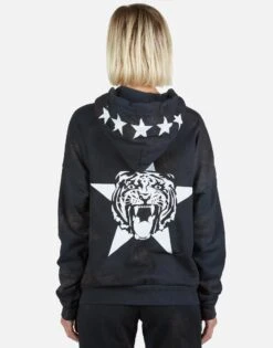 Koa Star Tiger -Sweater Store Lauren Moshi Star Tiger Zip Up Hoodie in Onyx Wash 1337 CCFH 22966 ONXWSH 02