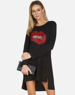 Adora X Crystal Biting Lip -Sweater Store lauren moshi X crystal biting lip long sleeve dress 3052 RSN X13056 BLK 02