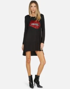 Adora X Crystal Biting Lip -Sweater Store lauren moshi X crystal biting lip long sleeve dress 3052 RSN X13056 BLK 03