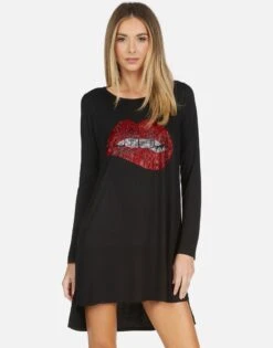 Adora X Crystal Biting Lip -Sweater Store lauren moshi X crystal biting lip long sleeve dress 3052 RSN X13056 BLK 04