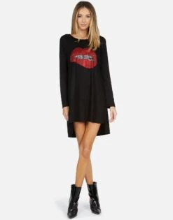 Adora X Crystal Biting Lip -Sweater Store lauren moshi X crystal biting lip long sleeve dress 3052 RSN X13056 BLK 05