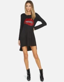 Adora X Crystal Biting Lip -Sweater Store lauren moshi X crystal biting lip long sleeve dress 3052 RSN X13056 BLK 06