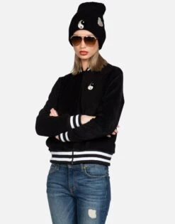 Cambria Biting Lip Yin Yang -Sweater Store lauren moshi biting lip yin yang faux fur bomber jacket 1349 PCF 2P131 BLK 03