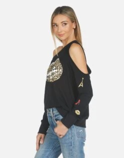 Trinidy Leopard Lip 13 Trinidy Leopard Lip -Sweater Store lauren moshi clothing trinidy leopard lip off shoulder pullover made in los angeles usa 1273 MSF 14293 BLK 06
