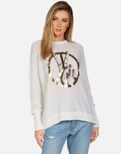 Ladona Peace Sign Hand -Sweater Store lauren moshi peace sign hand cashmere sweater 1209 CSM 13299 CRME 03