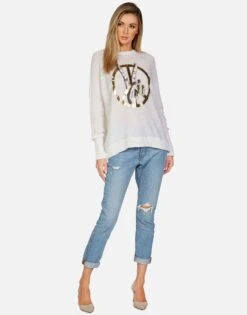 Ladona Peace Sign Hand -Sweater Store lauren moshi peace sign hand cashmere sweater 1209 CSM 13299 CRME 04