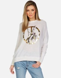 Ladona Peace Sign Hand -Sweater Store lauren moshi peace sign hand cashmere sweater 1209 CSM 13299 CRME 05