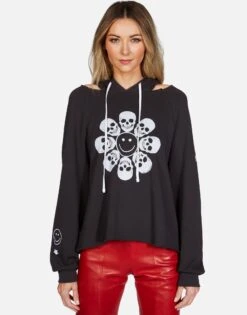 Autumn Happy Skull Flower -Sweater Store lauren moshi skull flower pullover hoodie 1347 FTL 13142 ONYX 02