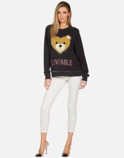Jocelyn Loveable Heart Teddy -Sweater Store lauren moshi striped heart teddy loveable vintage raglan pullover 1396 FTL 13277E100 ONYX 02